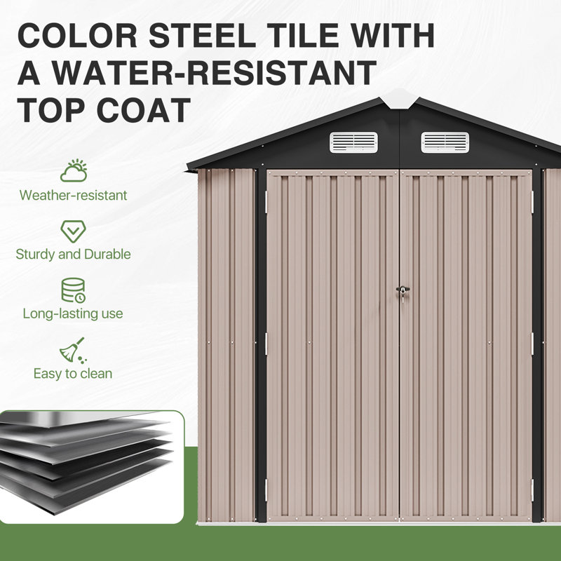 6.4 Ft. W x 4.0 Ft. D Steel Storage Shed with Door Lock and Floor