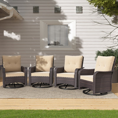 Ilijah 4 Rocking Swivel Rattan Patio Chairs With Cushions