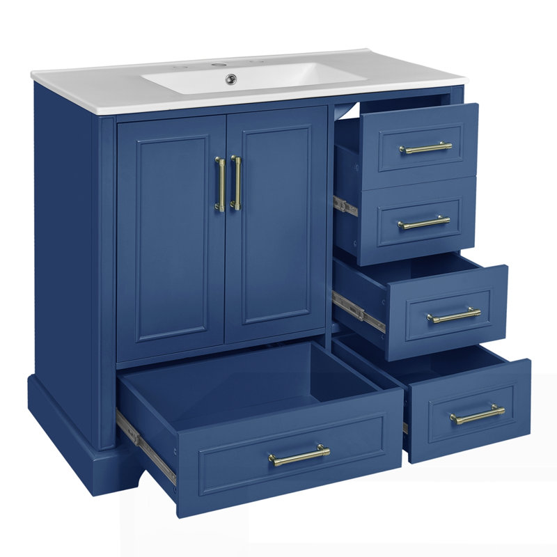 Meuble-lavabo traditionnel 36 "avec lavabo en céramique, Bleu