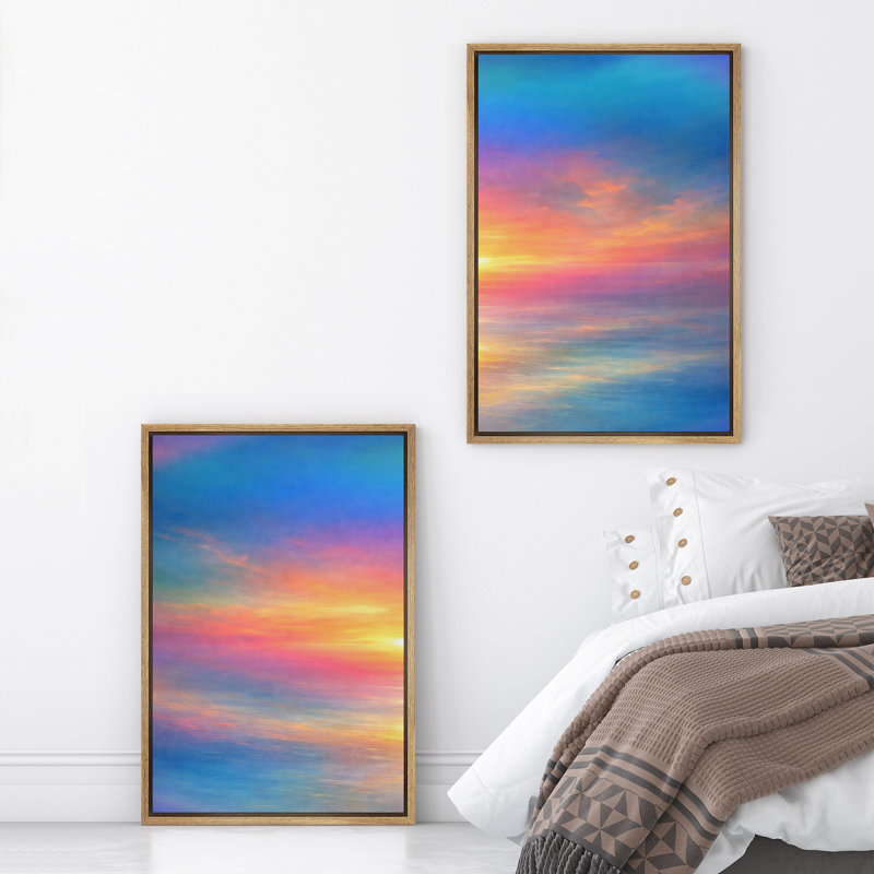 «Pastel Sunset Seascape», reproduction d'art sur toile encadrée, 2 pièces, H 36 po x l 24 po x P 1,5 po, Naturel