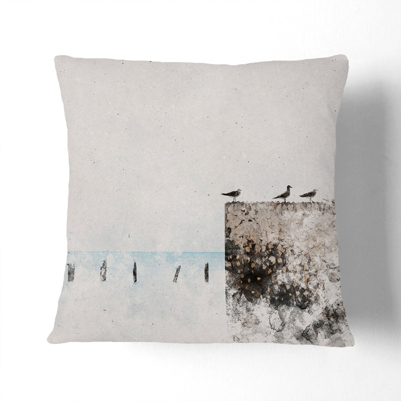 Seagulls By The Sea Watercolour Square Throw Cushion, 40cm H x 40cm W x 15cm D