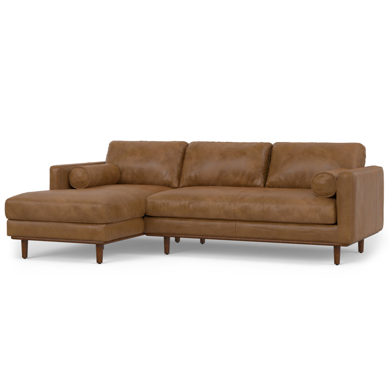 Caramel Brown Leather Left Sectional Sofa with Pillow-top Arm