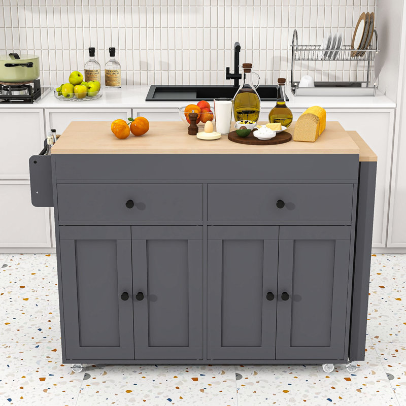Multi-Functional Rolling Kitchen Island with Extendable Dining Table and Ample Storage, Gray