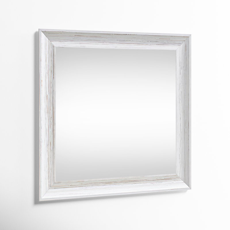 Aybar Solid Wood Flat Wall Mirror, 32.5" H x 32.5" W, White