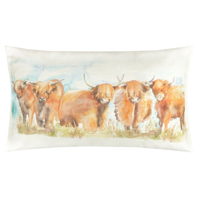 Highland Cattle Indoor / Outdoor Abstract Orange Rectangular Throw Cushion