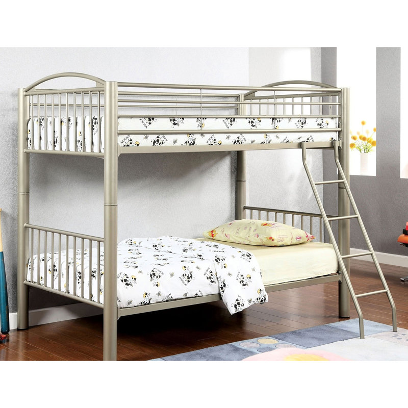 Lit superposé contemporain au-dessus d'or métallique, structure en métal, mobile, convertible pour la chambre à coucher en apparence, divisée en deux lits