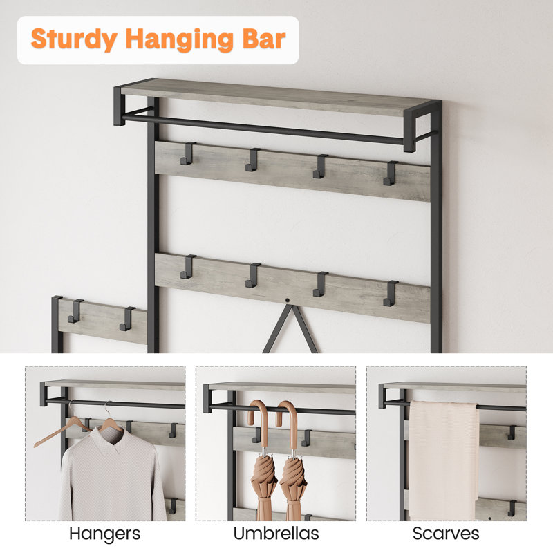 Coat Rack with Shoe Storage Bench, Coat and Shoe Rack with 3-Tier Storage Bench, 5-in-1 Hall Tree with Hooks, Hanging Bar, Storage Cubbies & Top Shelf for Bedroom, Hallway Living Room