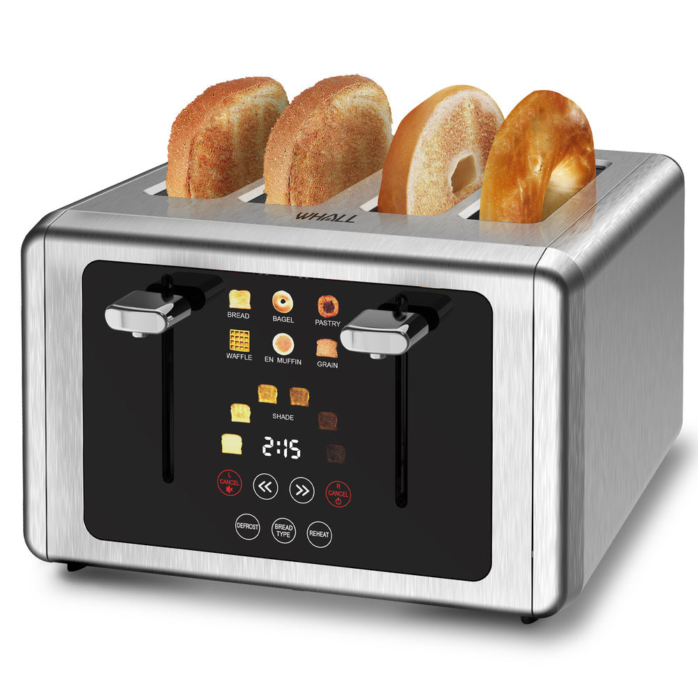 WHALL 4 Slice Touchscreen Toaster - Stainless Steel, 6 Adjustable Shade Settings, Extra Wide Slots for Bagels & Thick Bread - Perfect for Family Breakfasts Whall