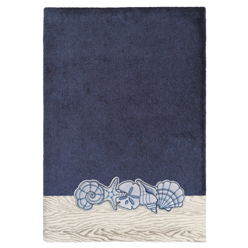 SHELL ROW 2PC Embellished Bath Towel Set Midweight Bath Towel, Marine