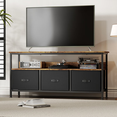 Meuble télé 47 po avec 3 tiroirs en tissu et console multimédia pour téléviseur de 55 po ou moins