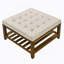 Grande table basse rembourrée en lin capitonné avec tablette en bois de hêtre