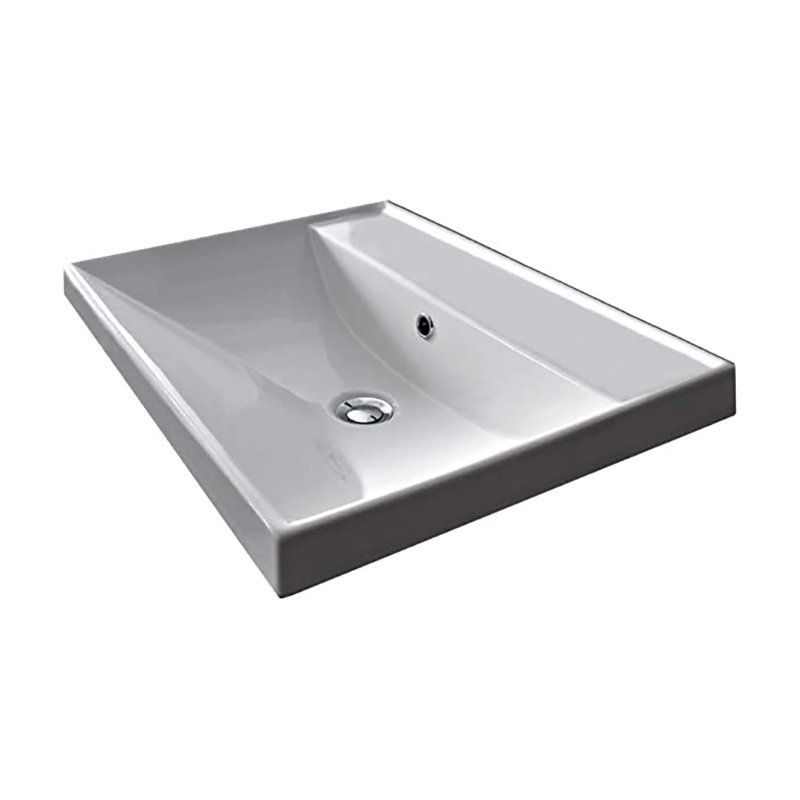 Lavabo de salle de bain rectangulaire encastré en porcelaine vitrifiée ML, Aucun trou