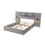 Grand lit plateforme tapissier avec prises doubles / ports USB, 2 coussins de chevet et tablettes de rangement, gris-689484421-689484423