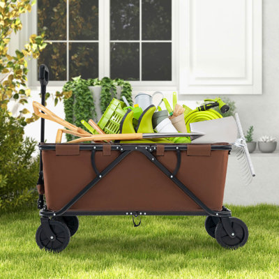 Costway Heavy-duty Wagon Cart With Adjustable Handlebar Bottle Holders & Storage Pocket