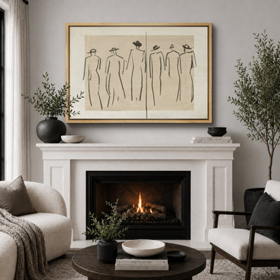 Œuvre d'art classique, croquis de figurine masculine rustique, ligne abstraite minimaliste rustique, art mural impression sur toile encadrée