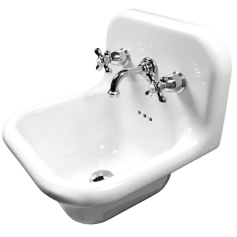 Nantucket Sinks 16.5-inch Fireclay Wallmount Bath Sink with Short Spout Faucet and Drain, Chrome/White
