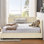 Lit de jour rembourré en velours beige - Pleine grandeur avec pour une chambre confortable et un lit salon dans une chambre très confortable,