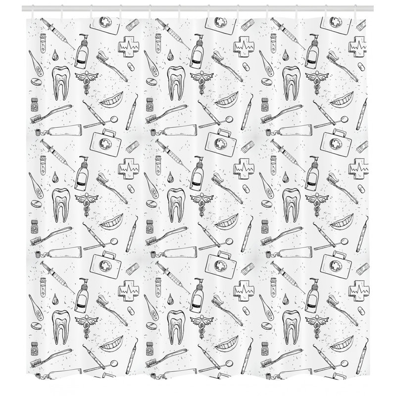Ensemble de rideau de douche et crochets doodle, H 70 po x l 69 po