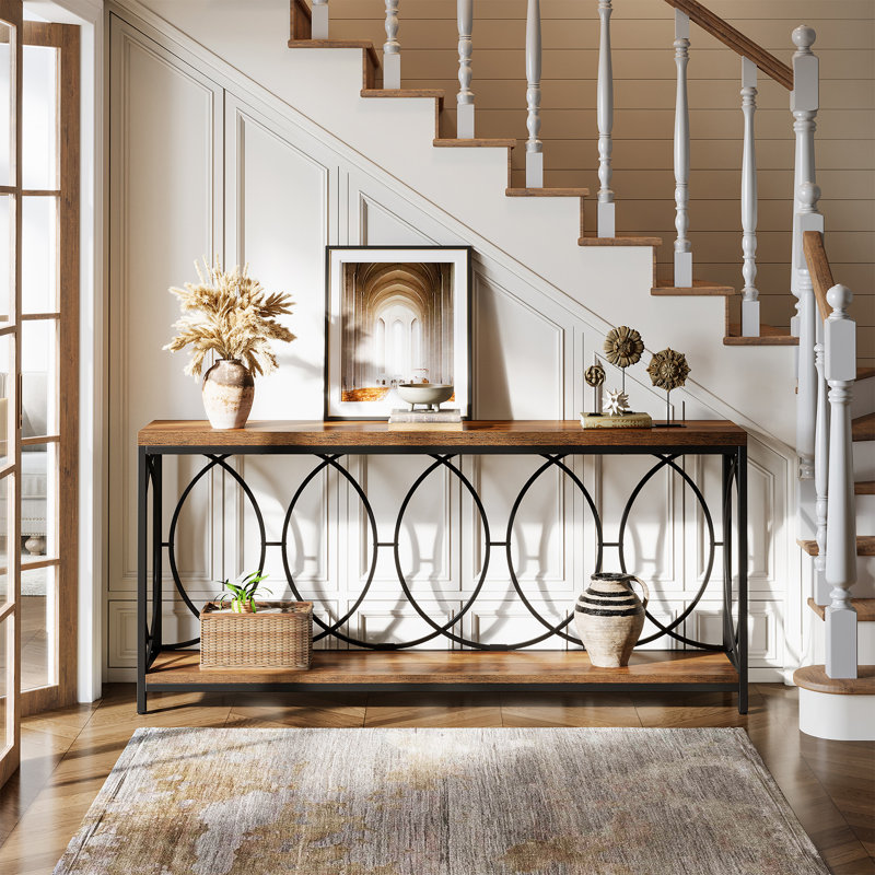 Extra Long Industrial Console Table, 70.9'' 2-Tier Sofa Table with Storage Shelf for Entryway or Hallway