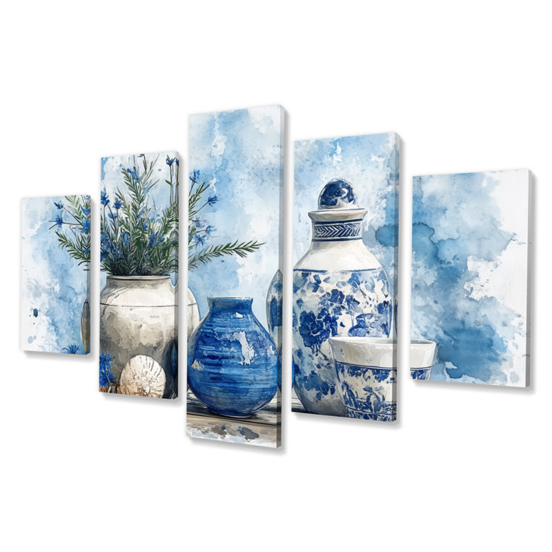 Bleu et blanc Boho Pottery Coastal Artistry III - ensemble d'art mural Boho Pottery