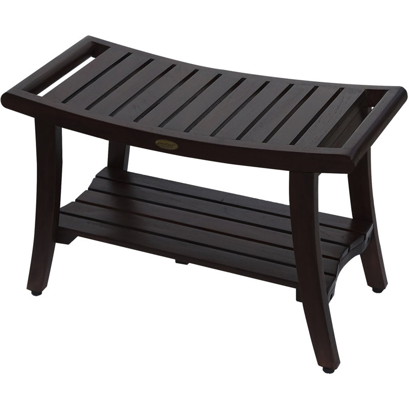 Ripley Solid Wood Rectangular Shower Bench With Shelf, 20" H x 30" W x 14" D, Brown