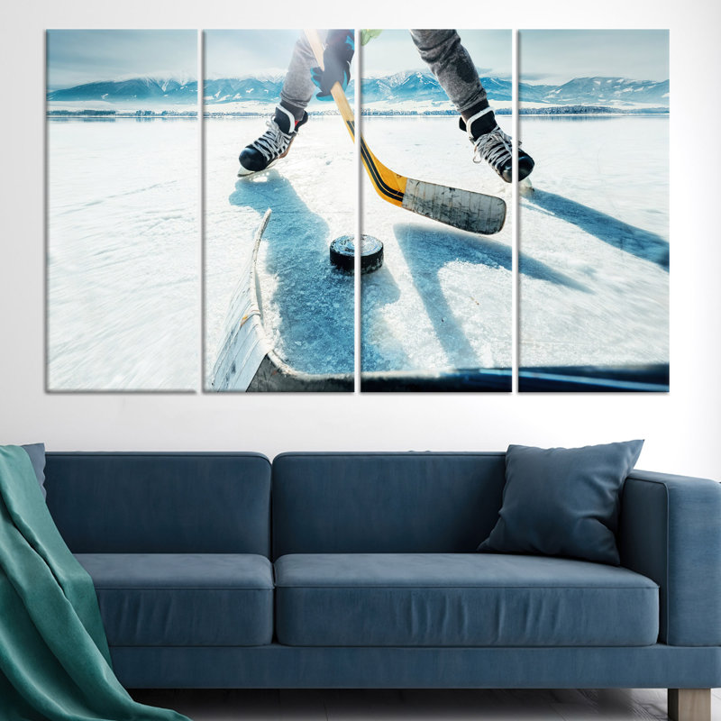 Élégante toile imprimée: jeu de hockey sur glace pour décoration intérieure, toile tendue 4P, 31,5 po H x 63 po l
