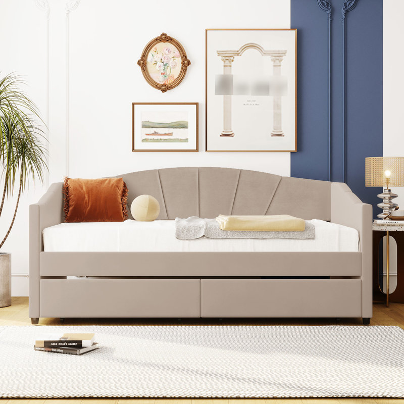 Lit de jour beige avec deux tiroirs et qualité de fabrication - Satisfaction à long terme pour créer une chambre à coucher élégante et confortable