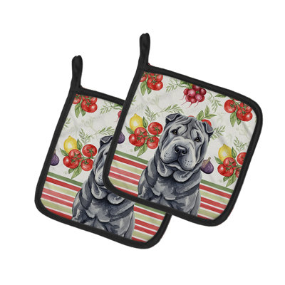 Black Shar Pei Vegetables Pair of Pot Holders