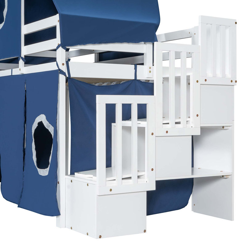 Lit mezzanine avec tente et tour, Bleu, Simple