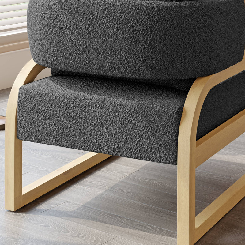Fauteuil rembourré en bois massif de polyester l 27,5 po, Noir / brun