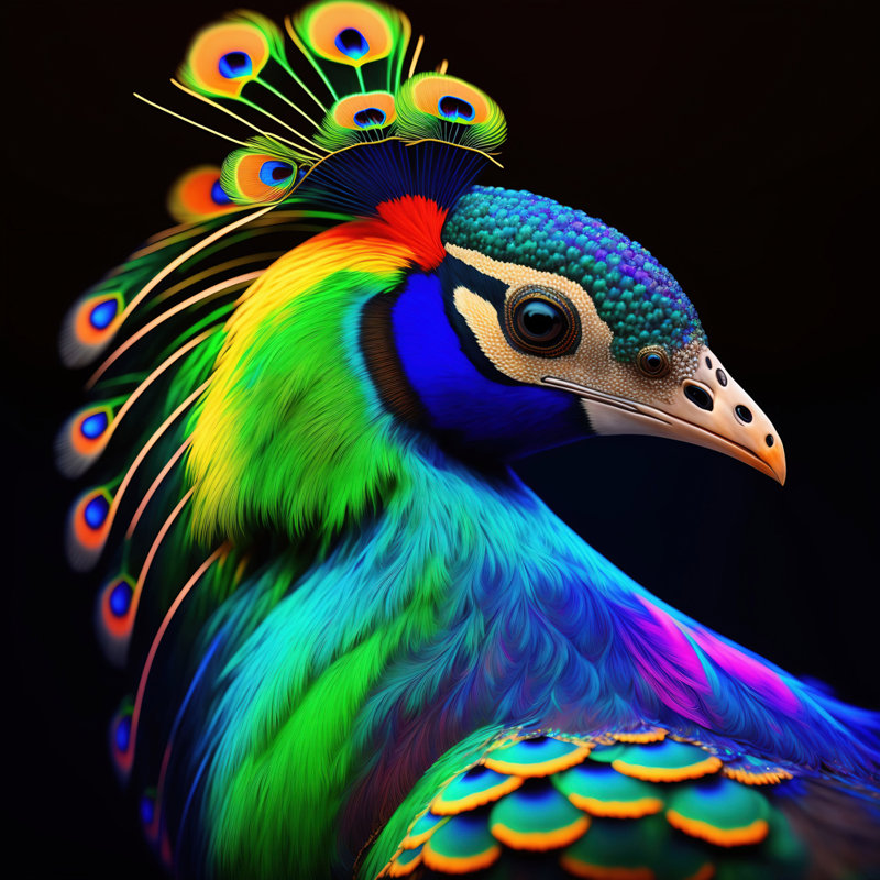 «Unreal Neon Peacock» par Stephen Chambers, impression sur toile tendue, L 18 po x H 18 po