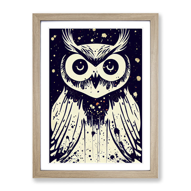 Graffiti Owl - Single Picture Frame Print, 46cm H x 34cm W x 2cm D, Oak