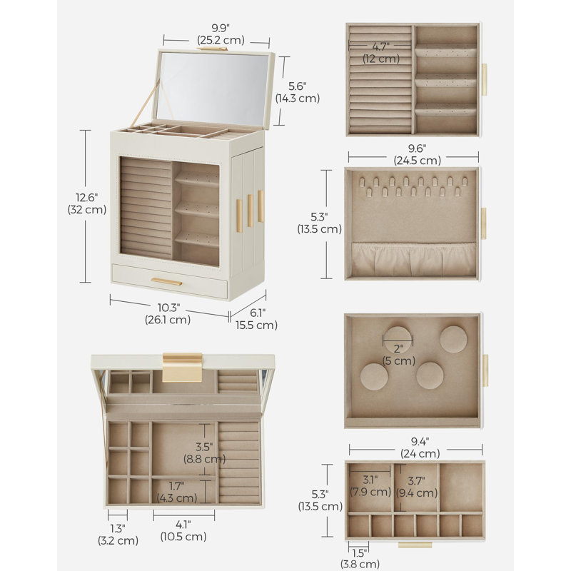 Elegant White and Gold Rectangular Jewelry Box with Velvet Lining