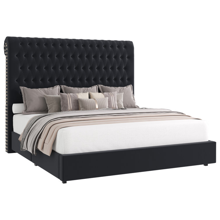 Kanisha Upholstered Storage Bed with Button Tufted Flannel Headboard, 4 Drawers