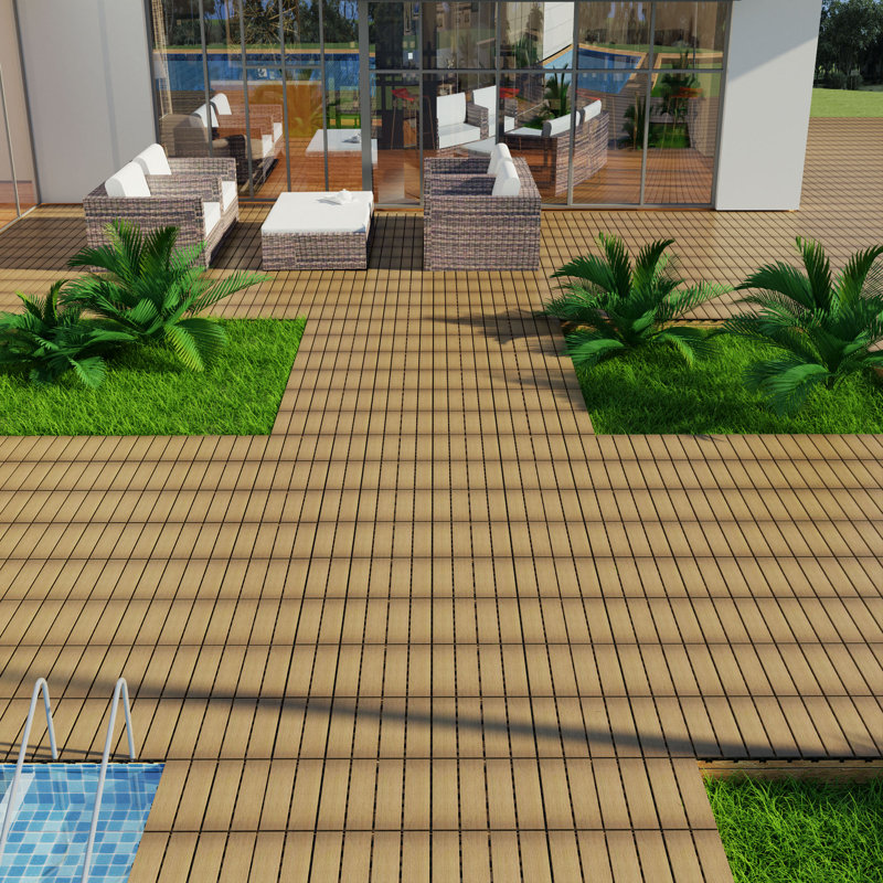 Paquet de tuiles de patio pour terrasse en bois et en plastique 22 WPC, Oak