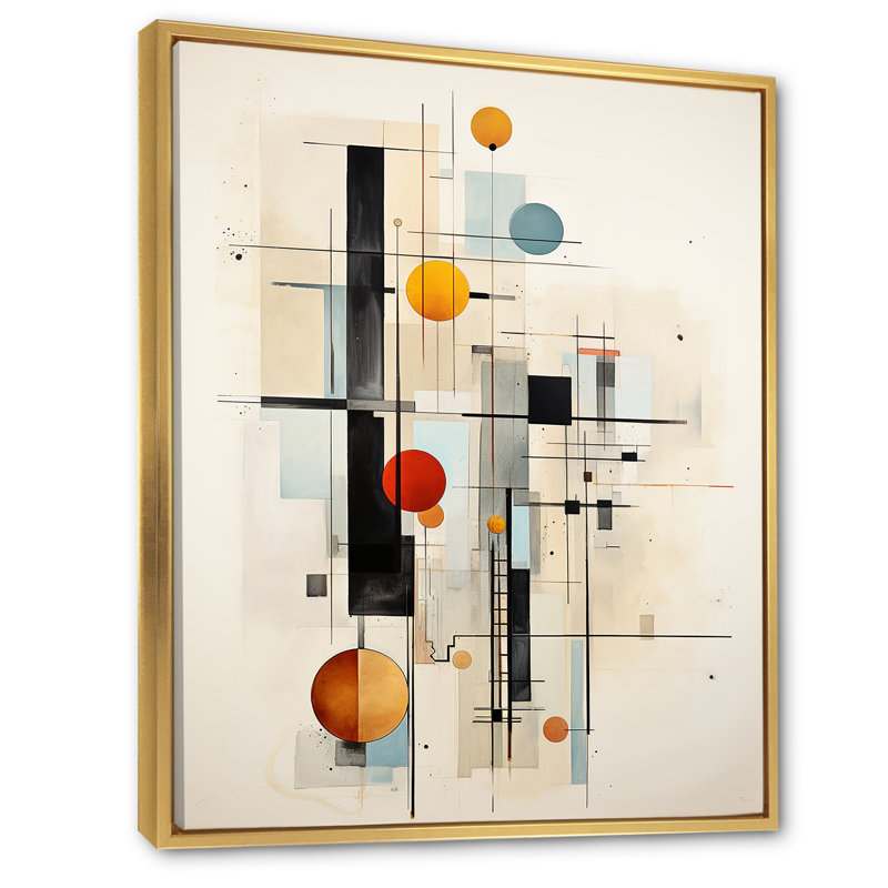 «Winvian Beige Blue Supreme», impression géométrique sur toile, Cadre flottant doré, H 40 po x l 30 po x P 1,5 po