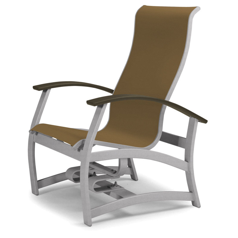 Askar Swivel Powder Coated Aluminum Outdoor Lounge Chair, Pecan Sunbrella®, Beachwood P40, Textured Silver