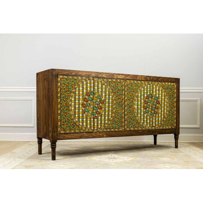 Bohemian Solid Wood Sideboard, Brown/Yellow/Green/Red