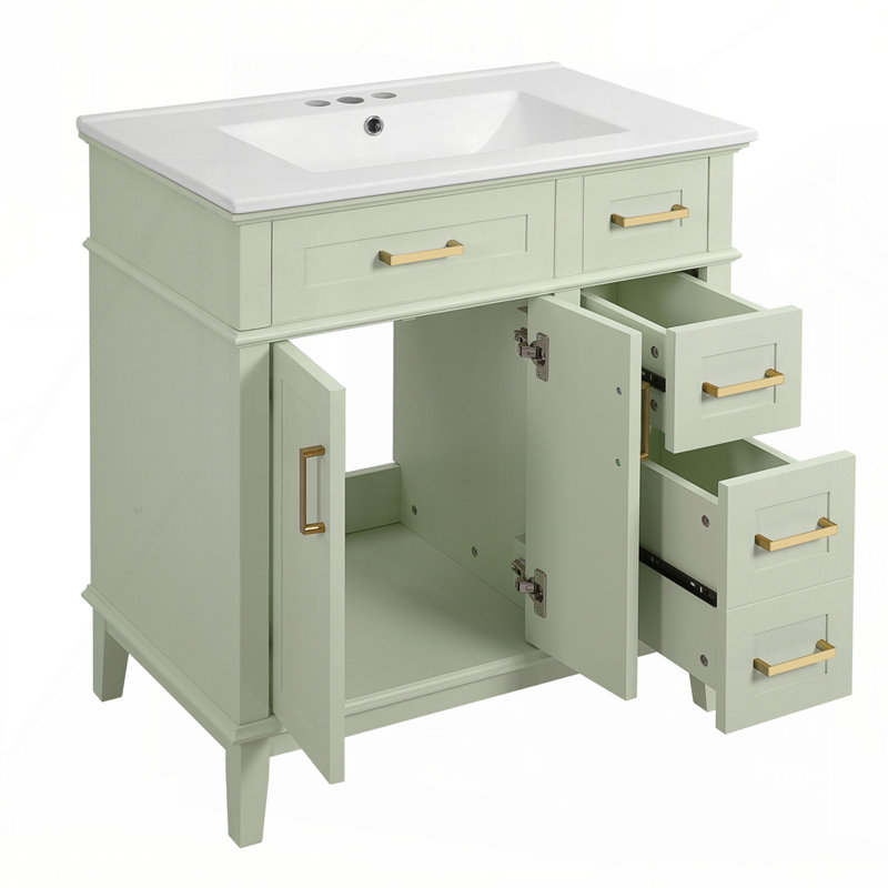 Meuble-lavabo 30 po avec lavabo en céramique, Vert