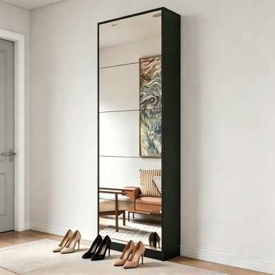Modern Sleek 5-tier Flip-down Shoe Cabinet With Mirror Door & Double-layer Plastic Racks