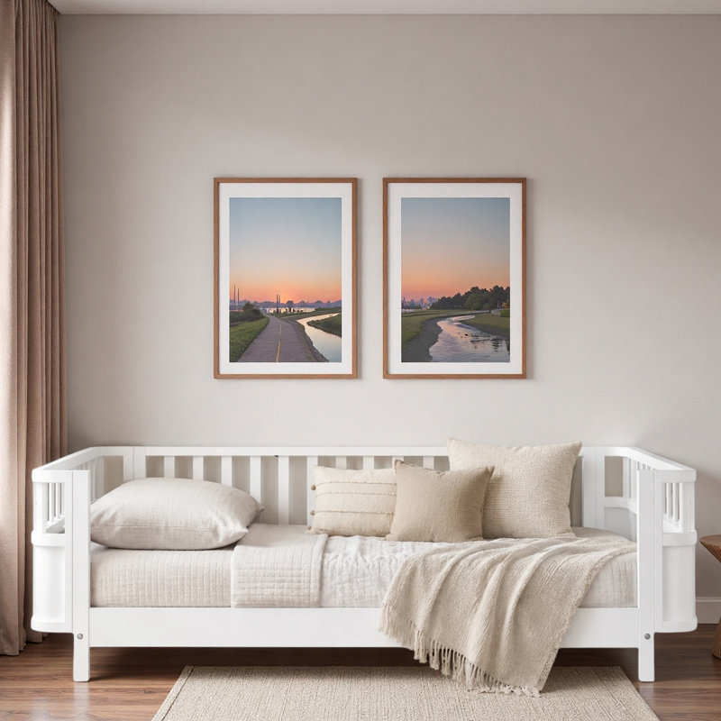Lit pour enfant à profil bas avec coin arrondi lisse et support en lattes de bois, Lit simple, Blanc