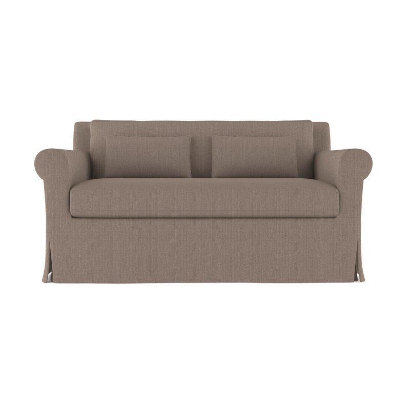 Ludlow Rolled-Arm Skirted Loveseat, Box Weave Linen Pumice, 34" H x 60" W x 38" D, Weathered