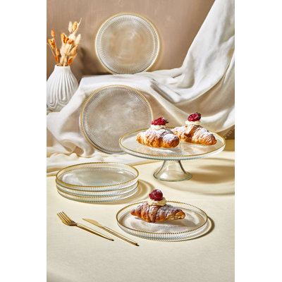 Elegant 7-Piece Dessert Plate Set, 100% Glass | 6 Plates: 8.3 x 8.3 inches, Stand: 11.0 inches | Transparent Design, Perfect for Special Occasions & Parties | Not Dishwasher or Microwave Safe, Stylish & Durable