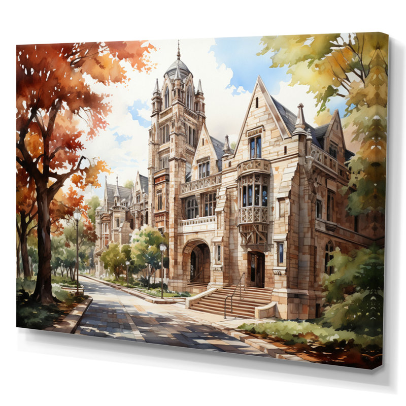 Édifices de l'Université Makarius College, reproduction sur toile, Toile tendue, 16" H x 32" W