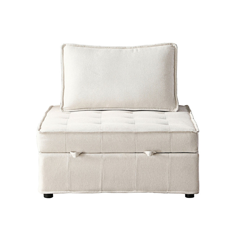 Multipurpose Pulling Out Sofa Bed, Beige Linen Fabric