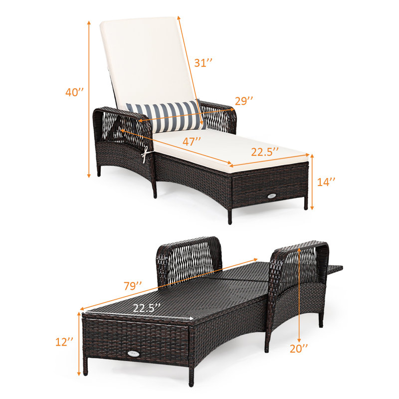 Heidrick 47'' Long Reclining Single Chaise with Cushions