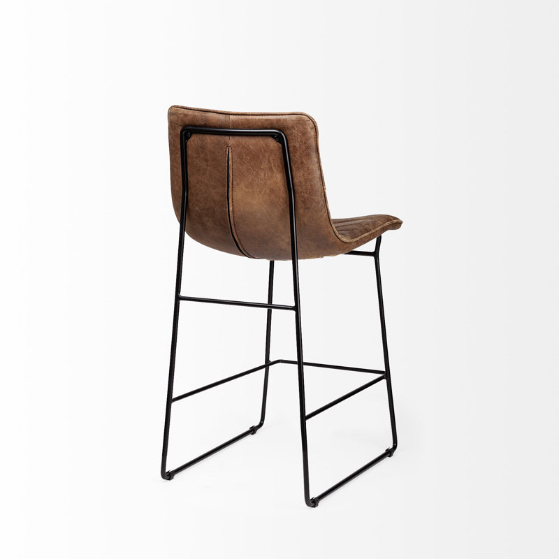 Meritt 22.5" Bar Stool, Genuine Leather-Brown
