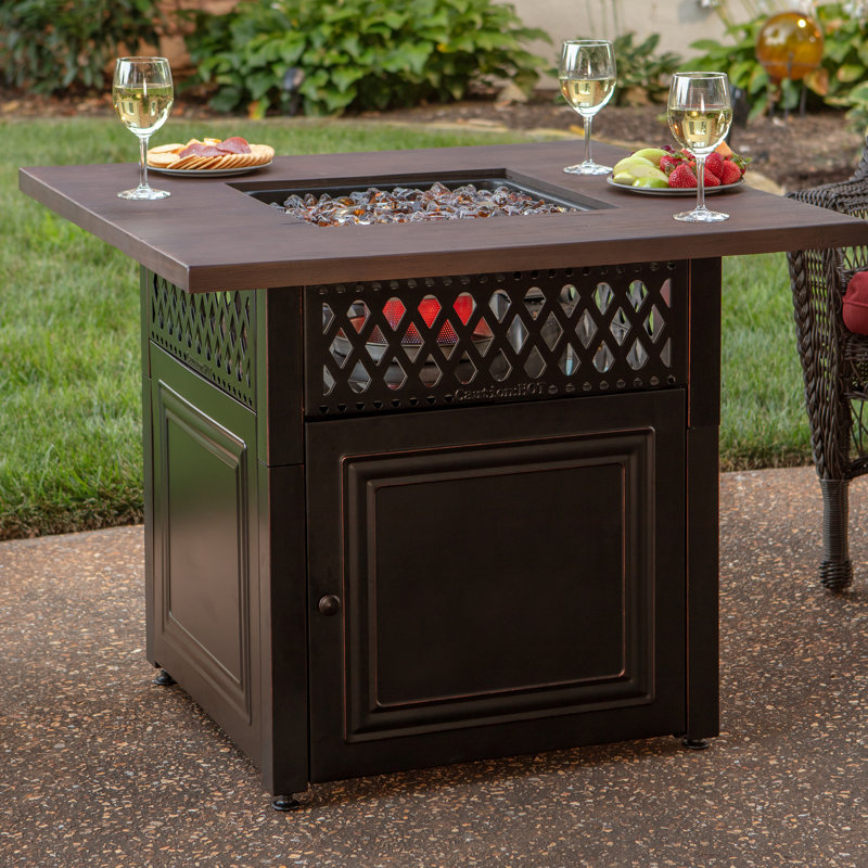 Bronze Square Steel Propane Gas Fire Pit Table with Oil-Rubbed Finish