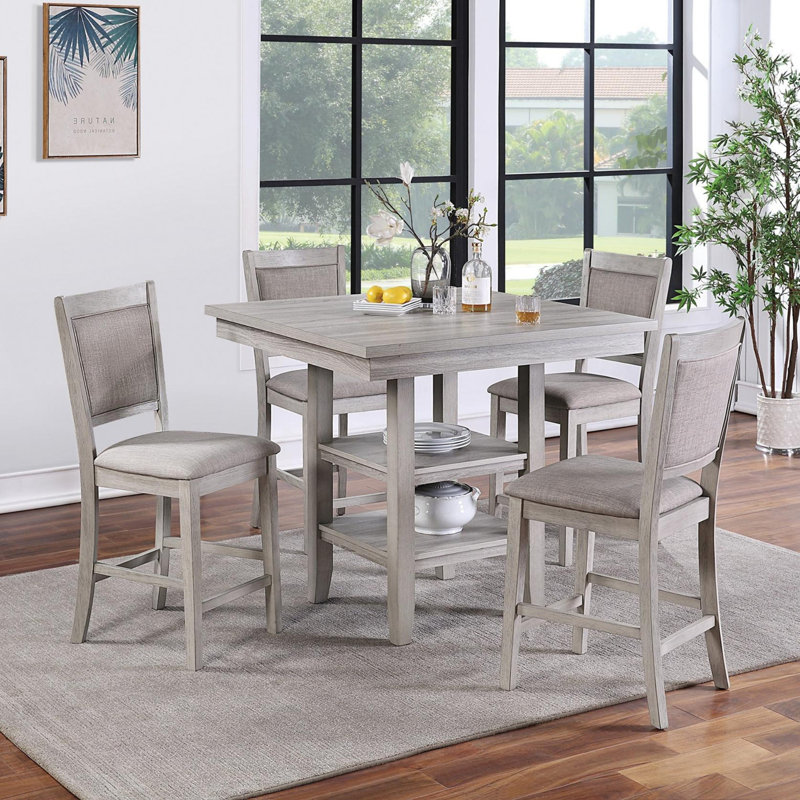 Table carrée à hauteur de comptoir 5 pièces avec chaises