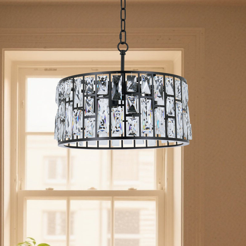 Lustre en cristal moderne avec structure en fer plaqué - luminaire E12 à 4 lumières avec chaîne réglable, plafonnier glamour pour salle à manger ou chambre à coucher